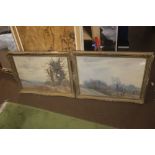 A PAIR OF FRAMED AND GLAZED PRINTS DEPICTING COUNTRYSIDE SCENES ONE SIGNED LEO DELITZ