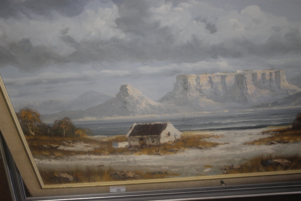 A OIL PAINTING ON BOARD OF TABLETOP MOUNTAIN SOUTH AFRICA 104 CM X 74.5 CM - Image 2 of 3