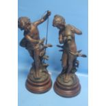 A PAIR OF SPELTER FIGURES, H 43 CM