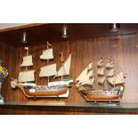 TWO MODERN WOODEN MODEL SAIL SHIPS