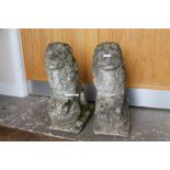 A PAIR OF CONCRETE LION FIGURES / POST TOPPERS H-57 CM