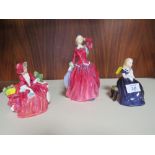 THREE ROYAL DOULTON FIGURINES CONSISTING OF LYDIA HN1908 AFFECTION HN2236 AND BLYTHE MORNING