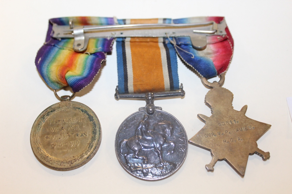 A BAR OF THREE WWI MEDALS AWARDED TO 50611 GNR V P DAVIES R.G.A - Image 2 of 2