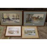 FOUR ASSORTED WATERCOLOURS TO INCLUDE A PAIR COUNTRY SCENES (4)