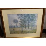 A LARGE FRAMED AND GLAZED MONET PRINT 'SUN IN PROVENCE' 50.5CM X 66CM