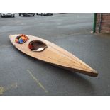 A LARGE VINTAGE WOODEN TWO PERSON CANOE L- 480 CM APPROX
