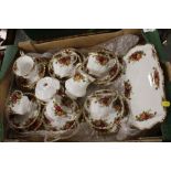 A TRAY OF ROYAL ALBERT OLD COUNTRY ROSES CHINA TO INCLUDE A SET OF SIX TRIOS