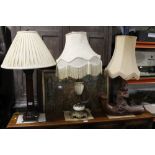 THREE LARGE DECORATIVE TABLE LAMPS AND SHADES