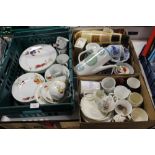 THREE BOXES OF ASSORTED CHINA AND CERAMICS TO INCLUDE ROYAL WORCESTER EVESHAM VALE, WEDGWOOD