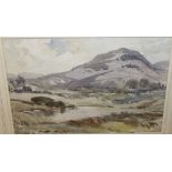 OSMOND MICK BISSELL - 'LLYN DU & YNYS WEN' WATERCOLOUR - 24 X 35 CM