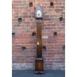 A TALL SLIM CASED GOTHIC REVIVAL LONG CASE CLOCK, the slender mahogany case with boxwood inlay