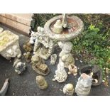 A QUANTITY OF CONCRETE GARDEN ORNAMENTS TO INCLUDE A BIRD BATH (14)