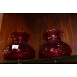 A PAIR OF RUBY GLASS OIL LAMP SHADES, base Dia. - internal approx 9 cm, external approx 10 cm, H