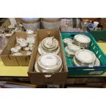 THREE BOXES OF AYNSLEY HENLEY CHINA TO INCLUDE A COFFEE SET, DINING PLATES, TUREEN ETC. - PLASTIC