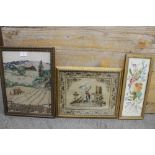 TWO GILT FRAMED VINTAGE HAND STITCHED NEEDLEWORKS - STILL LIFE STUDY AND A LANDSCAPE BOTH SIGNED MAY