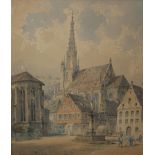 FREIDRICH EIBNER (1825-1877). German school, a continental town scene with horses, carts and