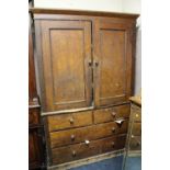 A VICTORIAN SCUMBLED PINE HOUSEKEEPERS CUPBOARD - H 210 CM, W 139 CM