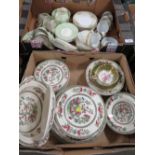 TWO TRAYS OF ASSORTED CHINA TO INCLUDE AN AYNSLEY CUP AND SAUCER WITH FLORAL INTERIOR, ART DECO