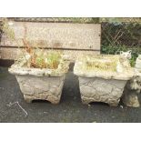 A PAIR OF SQUARE CONCRETE PLANTERS H - 33 CM