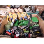 A TRAY OF DIE CAST TOYS ETC TO INCLUDE THOMAS THE TANK ENGINE, LARGE ERTL JOHN DEER STYLE TRACTOR