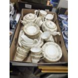 A TRAY OF AYNSLEY HENLEY CHINA TO INCLUDE TWO TEAPOTS - ONE WITH BROKEN SPOUT, TRIOS ETC