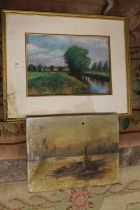 AN UNFRAMED 19TH CENTURY OIL ON CANVAS OF A BOAT ON THE THAMES SIGNED H.WEST LOWER RIGHT, TOGETHER
