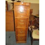 A VINTAGE OAK / PLY FOUR DRAWER FILING CABINET H-147 W-43 CM