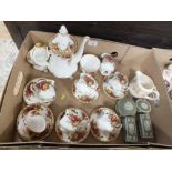 A TRAY OF ROYAL ALBERT OLD COUNTRY ROSES CHINA TO INCLUDE A COFFEE SET TOGETHER WITH WEDGWOOD