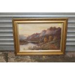A FRAMED AND GLAZED OIL ON CANVAS OF A VALLEY RIVER SCENE SIGNED S G MORLEY - H 39 CM BY 60 CM
