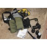 A NIKON D3100 CAMERA & ACCESSORIES TOGETHER WITH A VIDEO CAMERA ETC