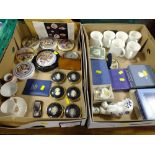 TWO TRAYS OF ASSORTED CERAMICS TO INCLUDE WEDGWOOD JASPERWARE, COALPORT REPRODUCTION PRATTS POT LI