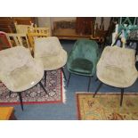 A HARLEQUIN SET OF FOUR SUEDE DINING CHAIRS - ONE GREEN