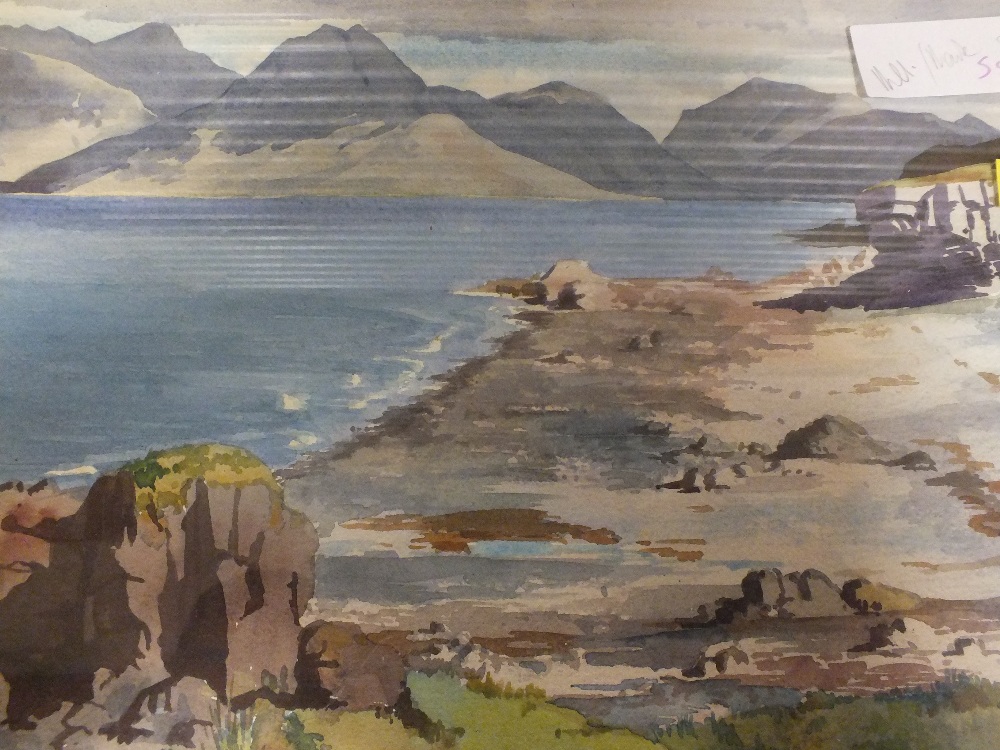 A FRAMED AND GLAZED WATERCOLOUR OF A MOUNTAINOUS SHORE LAND SCENE SIGNED ROBERT MILNE LOWER RIGHT - Bild 4 aus 5