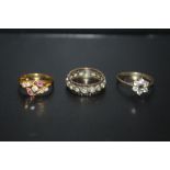 A HALLMARKED 9CT GOLD FLORAL SET DRESS RING - MINUS CENTRAL STONE, TOGETHER WITH AN UNMARKED