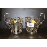 A PAIR OF HALLMARKED SILVER PIERCED BEAKER HOLDERS - H 10.5 CM