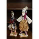 TWO WEST AFRICAN AKAN TRIBAL ART DOLLS WITH PAINTED MASKS