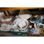 FOUR BOXES OF ASSORTED CERAMICS TO INCLUDE A QUANTITY OF PLAIN WHITE CERAMICS, CONTINENTAL STYLE