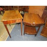 A MID 20TH CENTURY MAHOGANY SERVING TROLLEY TOGETHER WITH AN EDWARDIAN OCCASIONAL TABLE (2)