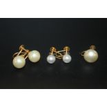 TWO PAIRS OF 9 CARAT GOLD MOUNTED EARRINGS, TOGETHER WITH ANOTHER (5)
