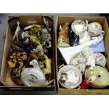A TRAY OF MOSTLY DOG FIGURES TOGETHER WITH A BOX OF ASSORTED CERAMICS