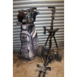 SET OF GOLF CLUBS TO INCLUDE SUNRIDGE TOGETHER WITH STRATA CARRY BAG AND POWER CADDY TROLLEY