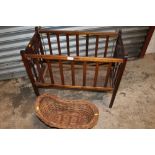 A RETRO DOLLS COT AND SMALL WICKER CRIB (2)