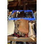 TWO TRAYS OF LADIES HANDBAGS TO INCLUDE LEATHER AND SNAKESKIN EFFECT EXAMPLES