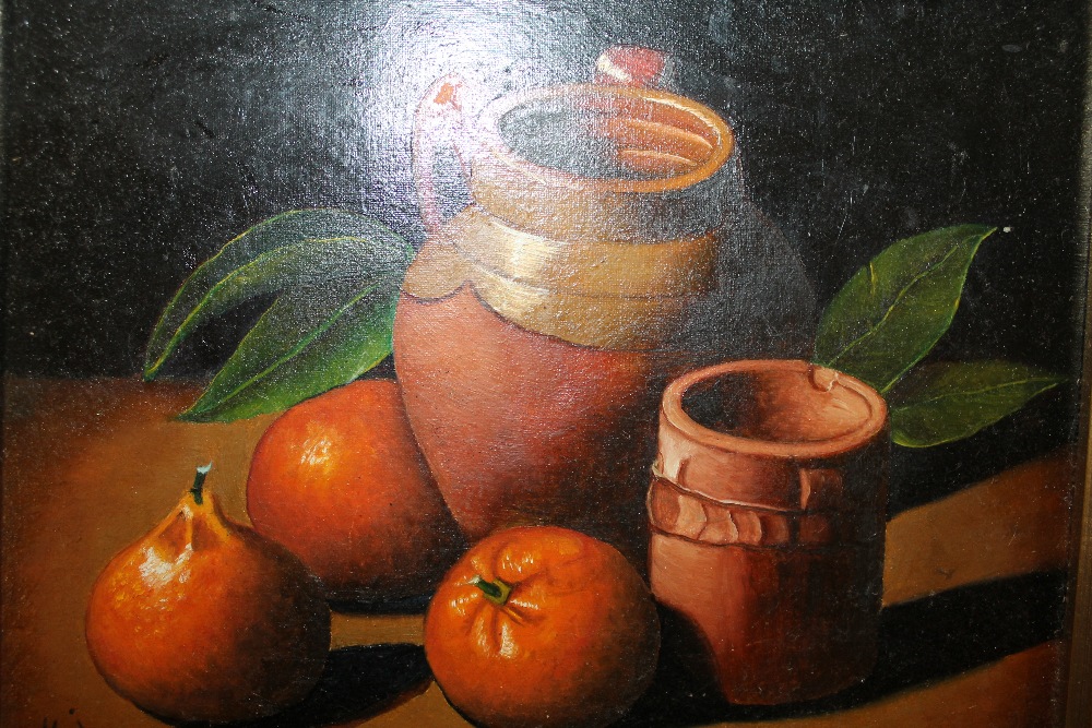 A FRAMED STILL LIFE OIL ON CANVAS OF ORANGES AND POTTERY SIGNED ANTONIO NAPOLITANO VERSO - H 20CM BY - Bild 2 aus 4