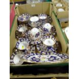 AN IMARI STYLE PART TEA SET WITH CROWN BACK STAMP TO INCLUDE TRIOS