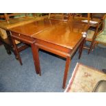 A PAIR OF 19TH CENTURY MAHOGANY SILVER OR SIDE TABLES, RAISED ON SQUARED CANTED SUPPORTS, H 76, W 91