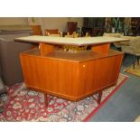 A MID CENTURY TEAK ANGULAR BAR WITH MELAMINE TOP H-98 W-144 CM