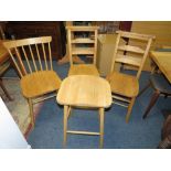 A MODERN OAK STOOL S/D TOGETHER WITH A PAIR OF OAK CHAPEL CHAIRS AND ANOTHER CHAIR (4)