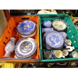 TWO TRAYS OF BLUE AND WHITE CHINA TO INCLUDE FENTON CHINA ETC. (PLASTIC TRAYS NOT INCLUDED)