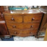 A 19TH CENTURY MAHOGANY BOW-FRONTED FOUR DRAWER CHEST H-90 W-91 CM